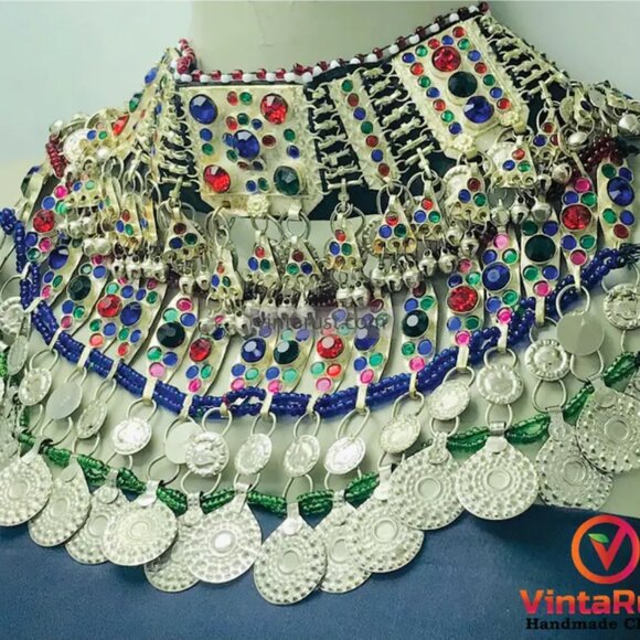 Kuchi Choker Necklace, Kuchi Tribal Multicolor Necklace, Handmade Statement Boho - Picture 3 of 9